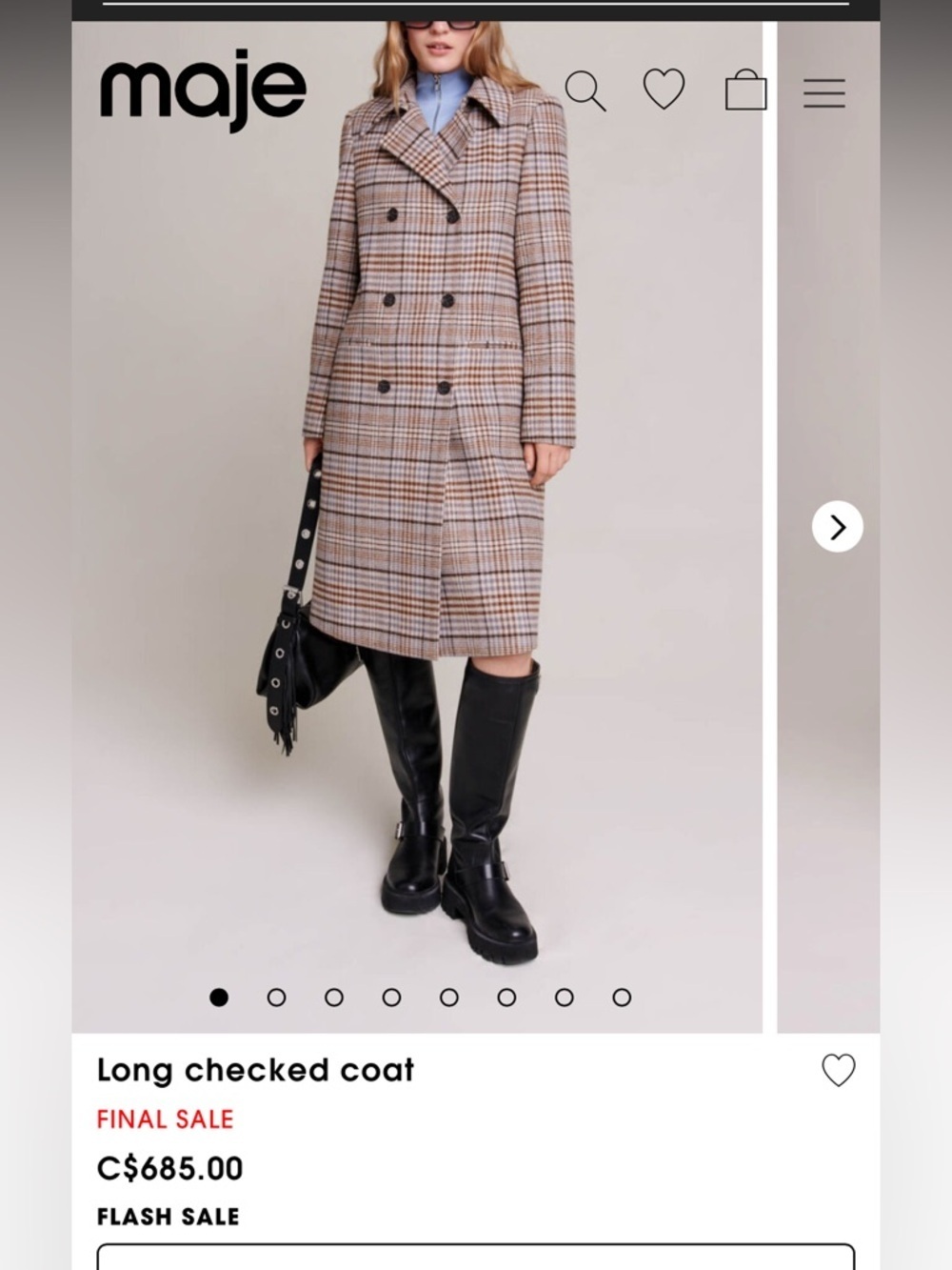 Maje Plaid Double-Breasted Coat in Brown/Beige size 38 retail for $685 - Picture 2 of 10